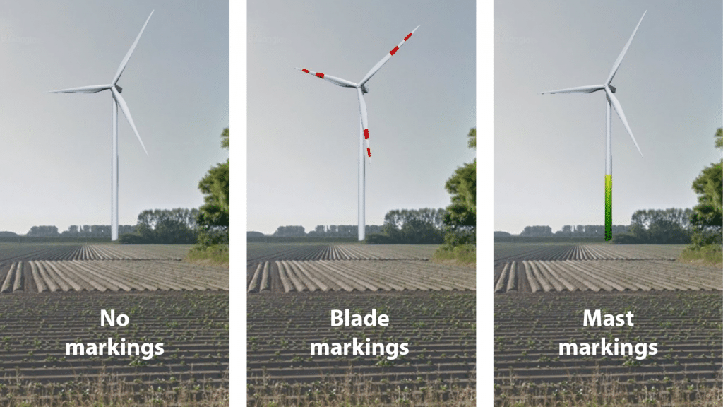 coloring of wind turbine blade and mast